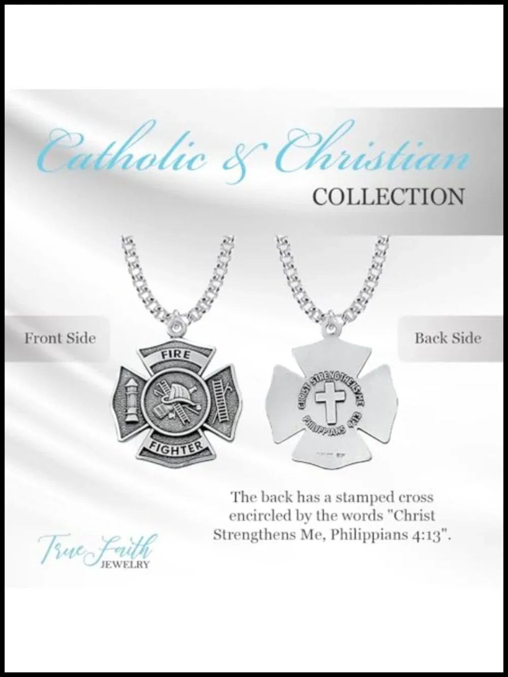 Sterling Silver Firefighter Shield Cross Pendant Necklace, 24in Chain